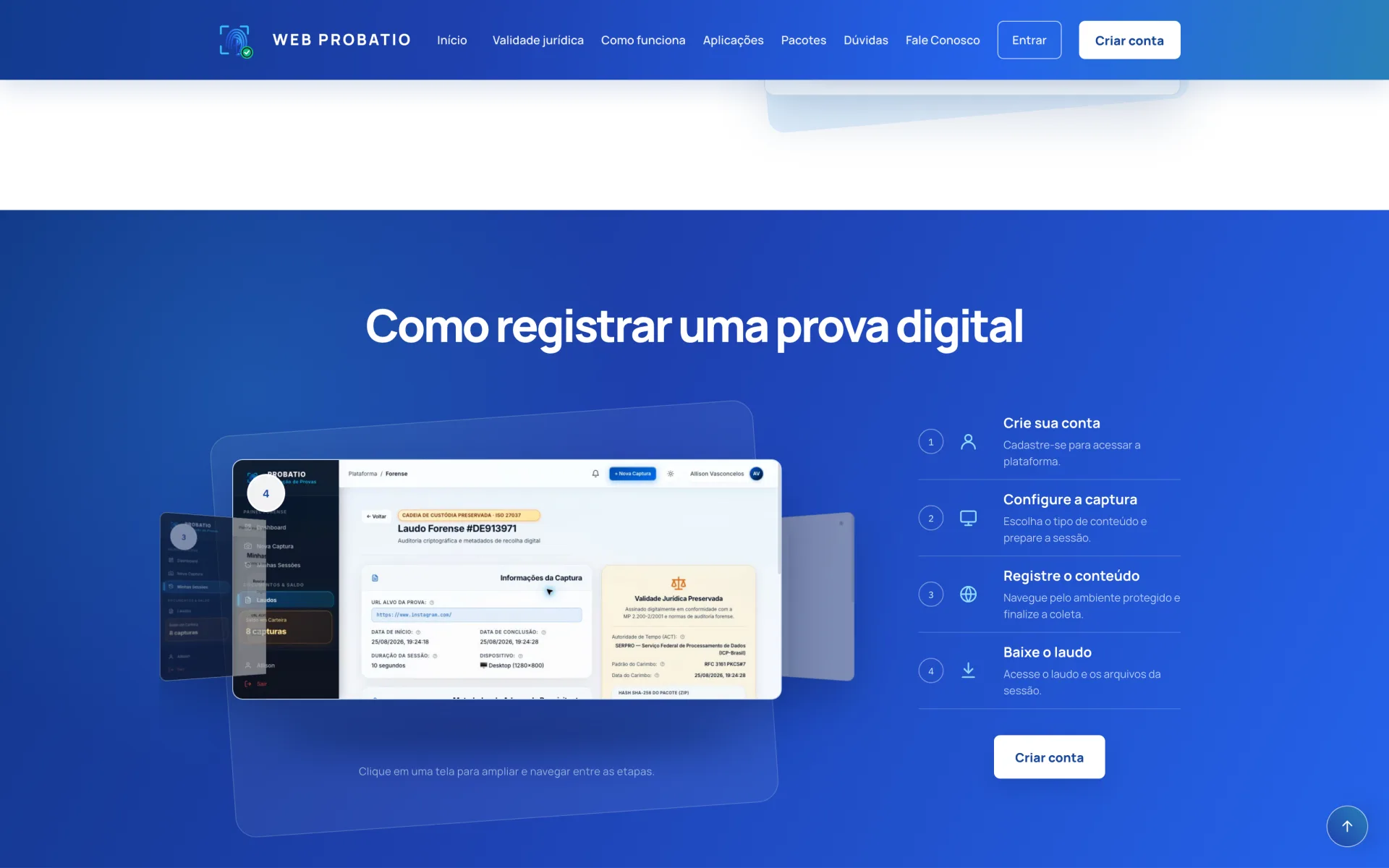 Seção que explica o funcionamento da prova digital