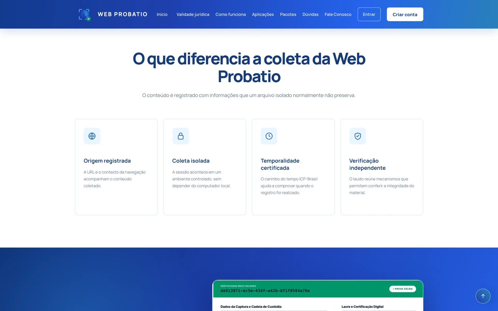 Diferenciais da coleta de provas da Web Probatio