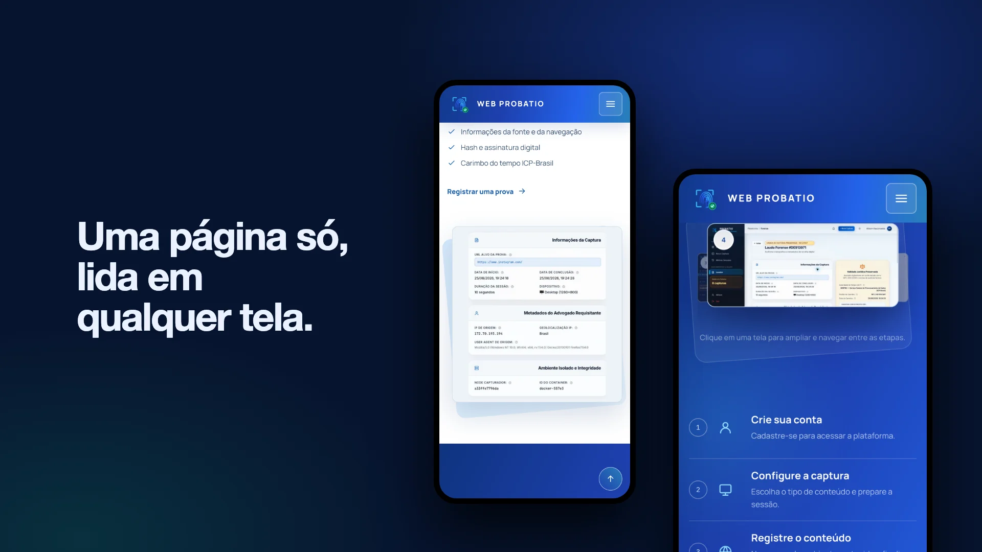 Conteúdo da Web Probatio adaptado para dispositivos móveis